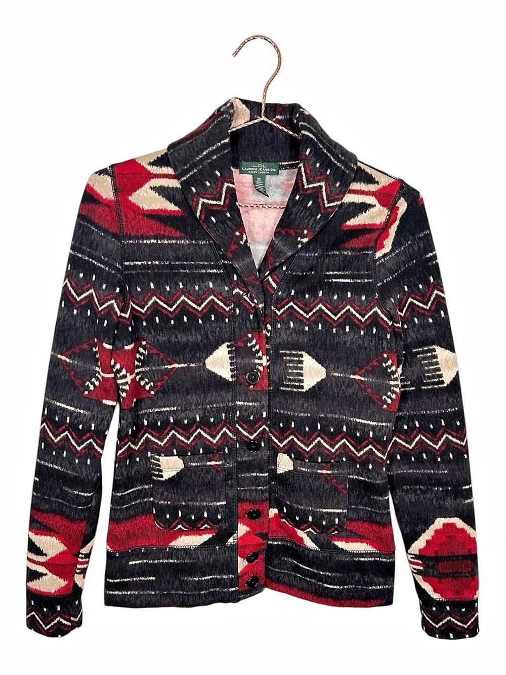 Lauren Ralph Lauren Southwestern Knit Sweater Jacket in Black & Red